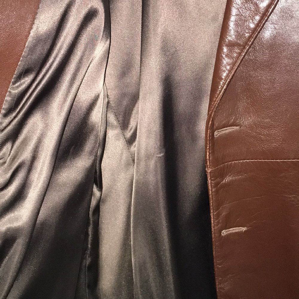 REED Leather lined brown dress Sport Coat Blazer hipster style retro Jacket L - Picture 3 of 10